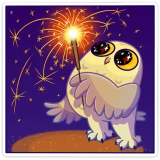 🎆 790b2105 eule, wunderkerze, sterne, cartoon, süß, feiertag, feier telegram sticker