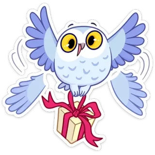 🎁 c6809916 Eule, Vogel, Geschenk, Präsent, fliegend, Cartoon telegram sticker