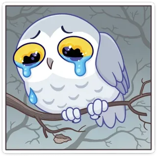 🥲 d493bd2b Eule, weinend, traurig, Vogel, Cartoon, Winter telegram sticker