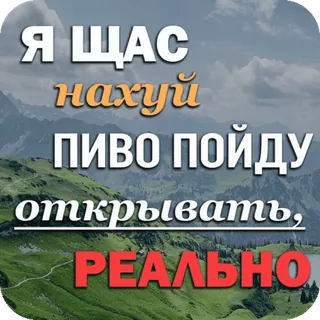 🍺 e611f085 Я ЩАС нахуй ПИВО ПОЙДУ открывать, РЕАЛЬНО bière, alcool, montagnes, paysage, russe whatsapp sticker