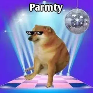 💃 444d9b4b Parmty doge, 犬, パーティー, ディスコ, ミーム telegram sticker