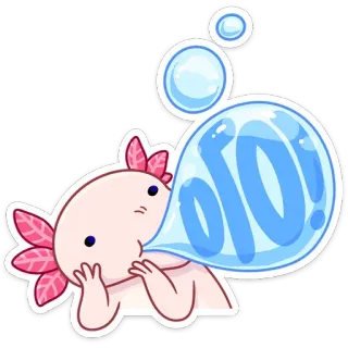 😱 a6094a56 ого! axolotl, mignon, bulles, animal, autocollant, dessin animé, kawaii telegram sticker