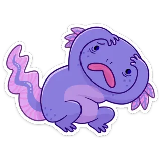 😬 fcd268af axolotl, violet, autocollant, dessin animé, animal, amphibien telegram sticker