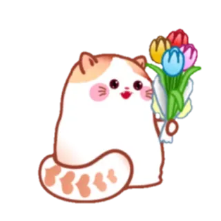 💐 3e0bccc0 kot, zwierzę, kwiaty, bukiet, słodkie, tulipany, kawaii, naklejka telegram sticker
