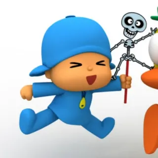 🎃 8dde099f Pocoyo kreskówka, dzieci, animowany, postać, szkielet telegram sticker