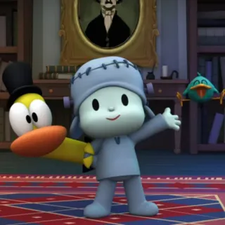 🎃 cff3072e Pocoyo kreskówka, Halloween, kaczka, Frankenstein, potwór telegram sticker