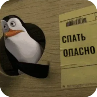 🐦 453a6bfd СПАТЬ ОПАСНО pingüino, pegatina, texto ruso, durmiendo, peligro telegram sticker