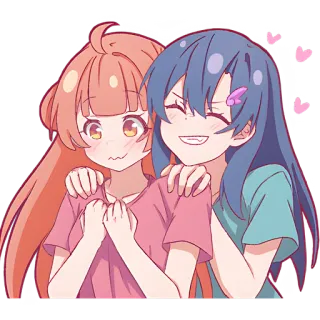 😁 2c659c30 Anime, Cô gái, Bạn bè, Ôm, Dễ thương, Trái tim, Phim hoạt hình telegram sticker