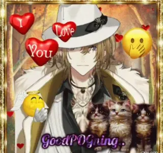💋 7fa57a62 GoodPOgning.. Estilo anime, Corazones, Gatos, Emojis, Saludo, Amor telegram sticker
