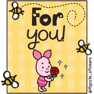 🍯 fe8aee51 Piglet Winnie the Pooh For you! 피글렛, 위니 더 푸, 벌, 너를 위해, 사랑, 장미, 만화 telegram sticker