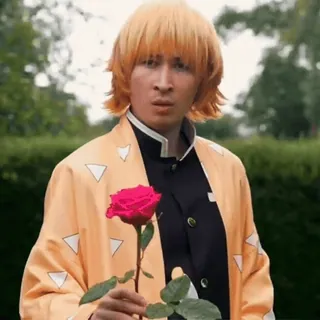 💦 c84abf4e Zenitsu Agatsuma Demon Slayer Cosplay, 动漫, 善逸, 鬼灭之刃, 玫瑰, 角色, 卡通 telegram sticker