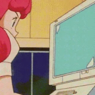 🖥 627807a9 pokemon, anime, computer, typing, retro, girl telegram sticker