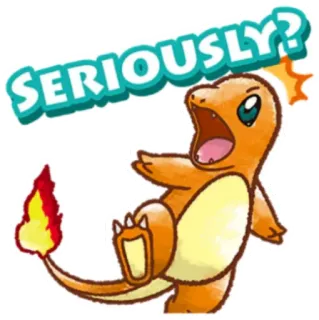😧 fff86882 Charmander SERIOUSLY? Чармандер, Покемон, Серьезно, Оранжевый, Мультфильм telegram sticker