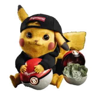 😏 0c64e6f5 Pikachu Supreme Pikachu, Pokemon, money, bitcoin, supreme, cartoon, wealth telegram sticker