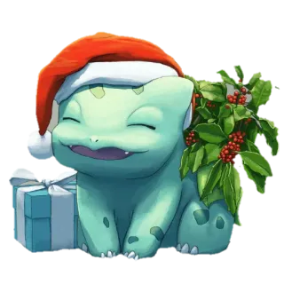 😊 a17fbbfe Bulbasaur Pokemon Bulbasaur, pokemon, christmas, santa hat, gift, holly telegram sticker