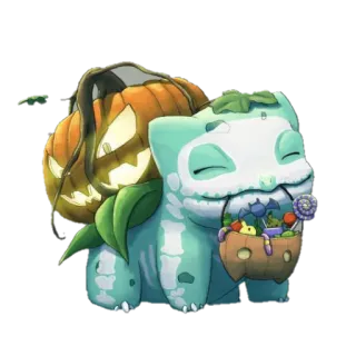😊 c767eec8 Bulbasaur Bulbasaur, Pokemon, Halloween, pumpkin, candy, cute, skeleton telegram sticker