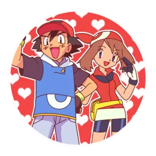 ❤ 1b28891b Ash Ketchum Pokemon покемон, эш кетчум, мэй, аниме, мультфильм, фанарт, дружба, сердечки whatsapp sticker