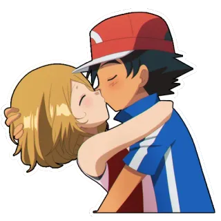 💏 524ae50d Ash Ketchum Pokemon покемон, эш кетчум, серена, аниме, мультфильм, поцелуй, романтика whatsapp sticker