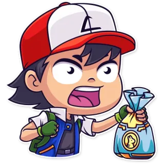 💸 711e731a Ash Ketchum Pokemon pokemon, ash ketchum, kantong uang, kartun, anime, karakter telegram sticker