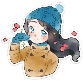 🥰 591763e5 inverno, cappotto, cappello, carino, ragazza, anime, illustrazione, guanti telegram sticker