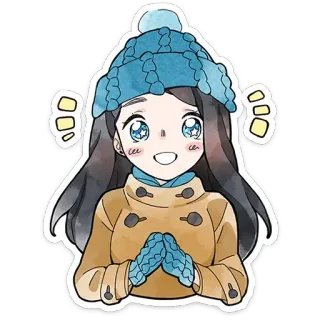 ⭐ 68bb50e1 Ragazza anime, Abbigliamento invernale, Adesivo, Cartone animato, Carino, Kawaii, Cappello blu, Cappotto marrone telegram sticker