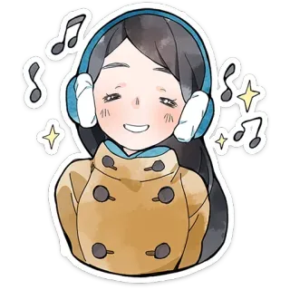 ⭐ a724aebd ascoltando musica, ragazza, cuffie, musica, sorridente, felice telegram sticker