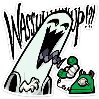 👻 54df3324 WASSUP!!! 유령, 전화, 만화, 스티커, 잘 지내, 인사 telegram sticker