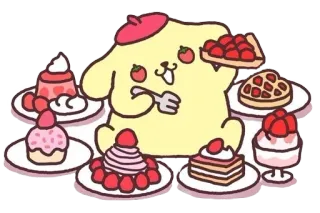 🍮 22ba4ce9 Pompompurin Pompompurin, Sanrio, tráng miệng, bánh, dễ thương, kawaii telegram sticker