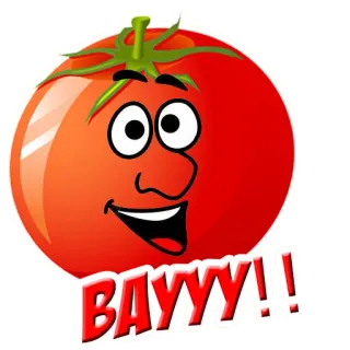 🤩 07161297 BAYYY!! cà chua, hoạt hình, thức ăn, rau, vui vẻ, biểu tượng cảm xúc telegram sticker