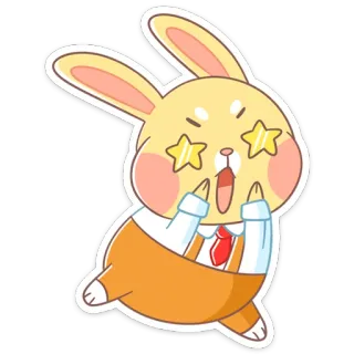 🤩 644a3171 konijn, cartoon, schattig, blij, enthousiast, sterretjes in de ogen, positief telegram sticker