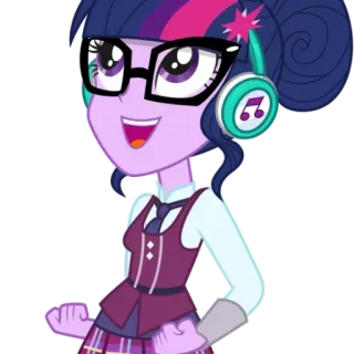🎧 83503449 Twilight Sparkle My Little Pony: Equestria Girls Twilight Sparkle, Equestria Girls, cartoon, girl, glasses, headphones telegram sticker