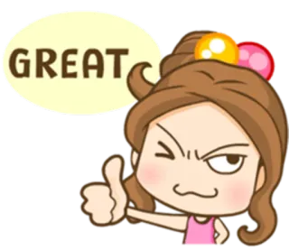 👍 0abc46eb GREAT Pollice in su, Ottimo, Ok, Approvazione, Cartone animato, Donna whatsapp sticker