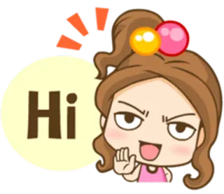 🙋 15c5f690 Hi saluto, cartone animato, donna, ciao whatsapp sticker