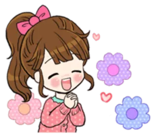 ☺️ c2b0bf3a Cartone animato, Ragazza, Fiori, Carino, Kawaii, Adesivo whatsapp sticker
