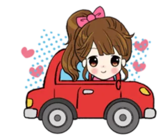 🚗 e04d5f9a ragazza, auto, carino, cartone animato, cuori, veicolo, guida whatsapp sticker