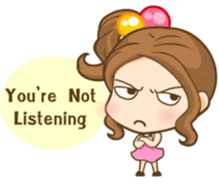 😠 f76561ff You're Not Listening Cartone animato, Arrabbiato, Incomprensione, Ascolto, Ragazza whatsapp sticker