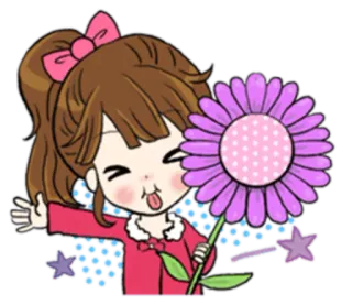 😝 fe8448cf cartone animato, ragazza, fiore, carino, rosa, fiocco, allegro, giocoso whatsapp sticker