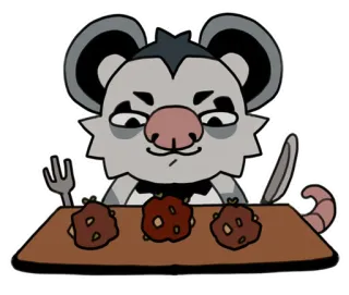 🥩 7539186f szczur, kolacja, stół, klopsy, nóż, widelec, antropomorficzny, kreskówka telegram sticker