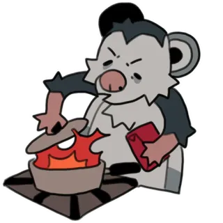 🔥 eb71e664 gotowanie, zły, kreskówka, kuchenka, ogień, garnek, postać telegram sticker