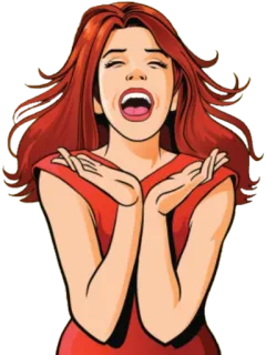 🤗 2eeb0866 女人, 卡通, 红发, 兴奋, 快乐, 开心 telegram sticker