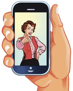 🤳 c00076c0 卡通, 复古, 女人, 电话, 手, 指向 telegram sticker