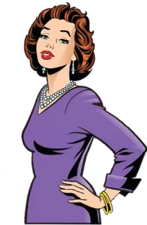 😙 d73bf256 女人, 珍珠项链, 紫色连衣裙, 插图, 卡通, 时尚, 风格, 珠宝 telegram sticker