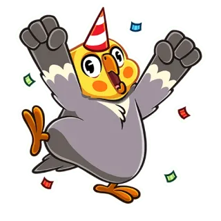 🥳 a858509e uccello, calopsitta, festa, celebrazione, cartone animato whatsapp sticker
