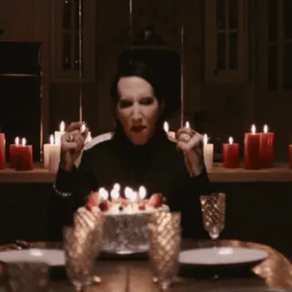🌟 0f3dddec Marilyn Manson musisi, ulang tahun, kue, lilin, perayaan telegram sticker