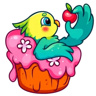 🧁 c6e69b5d 鳥, カップケーキ, りんご, かわいい, 漫画, 甘い, デザート, 可愛い telegram sticker