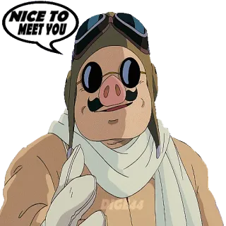 🤝 0b7389e8 Porco Rosso NICE TO MEET YOU แอนิเมชั่น, นักบิน, เครื่องบิน, สตูดิโอจิบลิ, การ์ตูน telegram sticker
