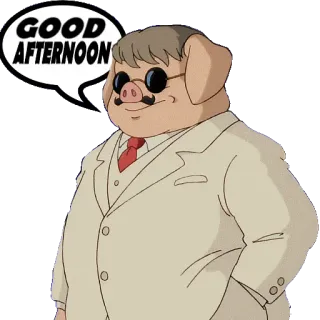 🌤 43695cbb Porco Rosso GOOD AFTERNOON อนิเมะ, หมู, การ์ตูน, ภาพยนตร์, สวัสดี telegram sticker