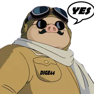 👍 9bed7932 YES หมู, นักบิน, การ์ตูน, อนิเมะ, ใช่, บวก telegram sticker