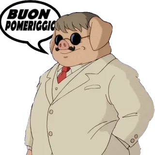 ☀️ 62feceec Porco Rosso BUON POMERIGGIO 红猪, 吉卜力, 动漫, 猪, 问候, 下午好, 意大利 telegram sticker