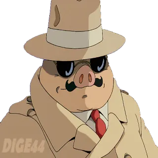 😎 9dde9151 DIGE44 猪, 侦探, 卡通, 帽子, 太阳镜, 胡子 telegram sticker